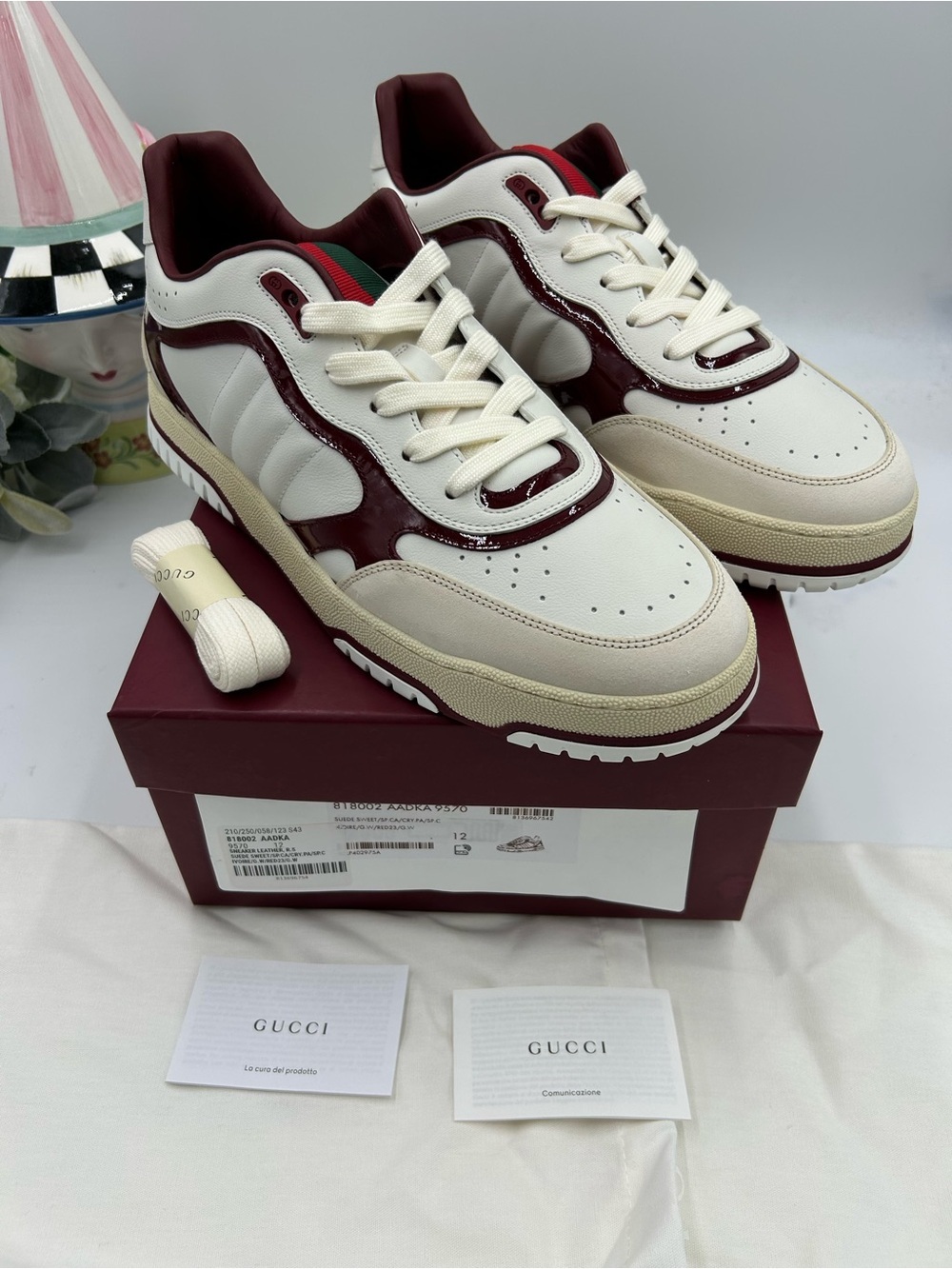 Men's Gucci re web leather sneakers size 12 fits 12.5 US made in Italy